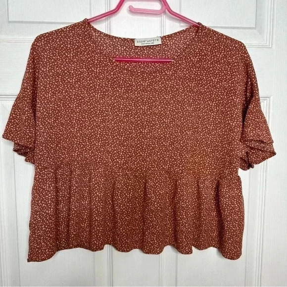 Paper Crane Peplum Shirt Brownish Red &  White Size Large - Picture 1 of 16